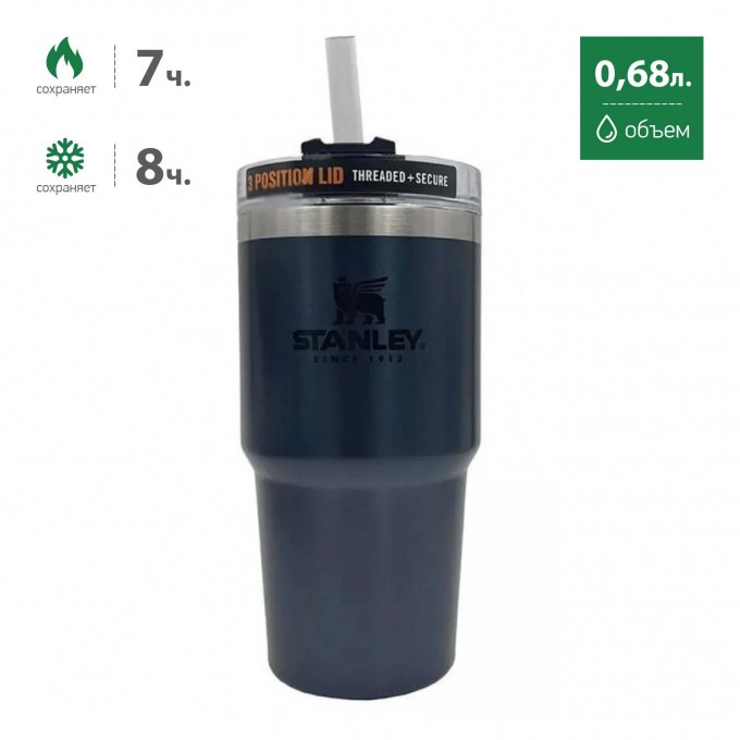 Термокружка STANLEY QUENCHER H2.0 0,68L с трубочкой, темно-синяя 10-08481-012